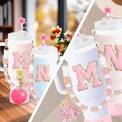 VaultHaus 11 piece Tumbler Cup Accessory Kit with pink floral straw charm keychain and bead strap for personalized tumblers