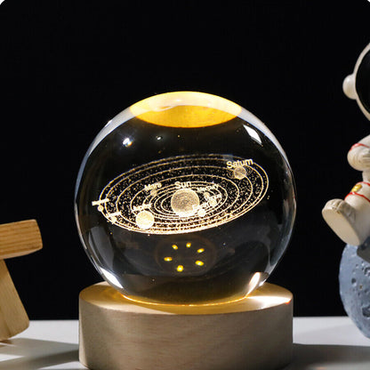 Crystal Planetary Galaxy Night Light Glowing Astronaut Ball Decor Bedside Light