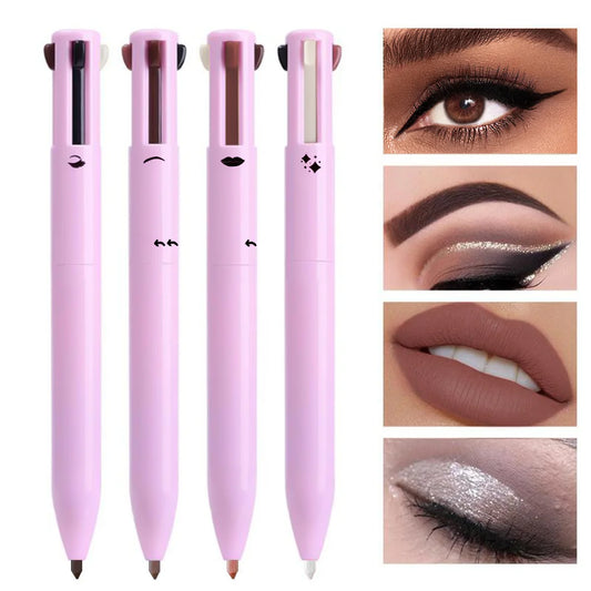 VaultHaus 4-in-1 Lip Liner Eyeliner Eyebrow Pencil 4-Color Set Multi-Functional Makeup Tool with pink casing