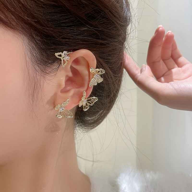 Women'S Elegant Butterfly Ear Cuffs - No-Piercing Ear Hooks, Synthetic Gemstone Accents, Everyday & Formal Jewelry for Parties, Weddings, Everyday Outfits - Non-Piercing Ear Clips for Sensitive Light Beige, Party Accessories,