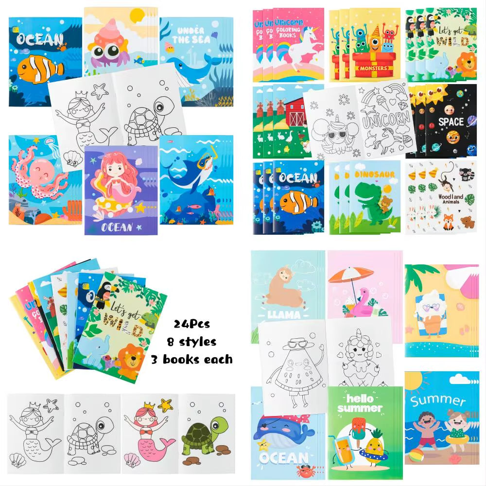 24Pcs Coloring Books Colouring Pages Bulk Ocean Colorful Drawing DIY Art Doodle Painting Learning Color Booklet Arts Beginners