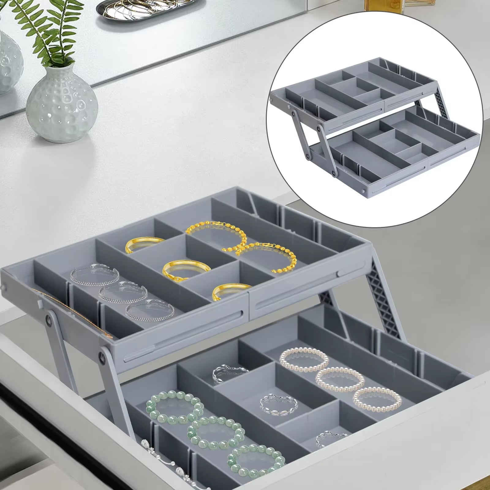 2/3 Tier Drawer Organizer Storage Trays Multi Level Collapsible Expandable Desk Organizer for Office Kitchen Gadgets