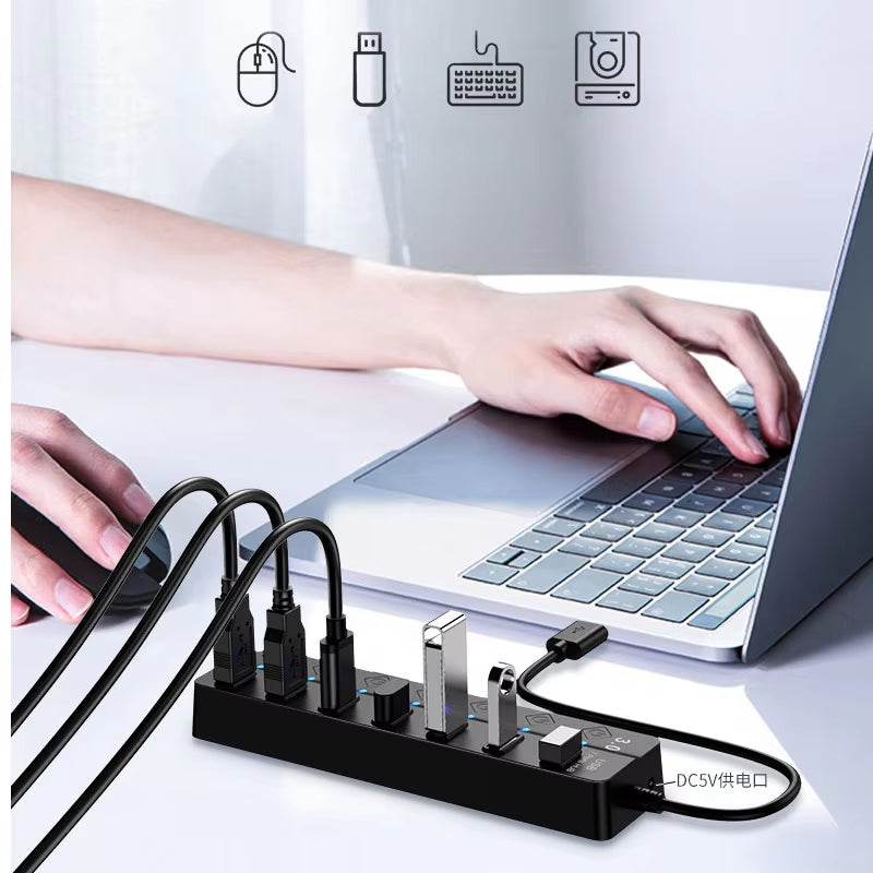 USB 3.0 Power Adapter 4/7 Port Multi USB Splitter Hub USB Hub 2.0 USB Multiple Expander Switch 30CM Cable Hub Docking Stations