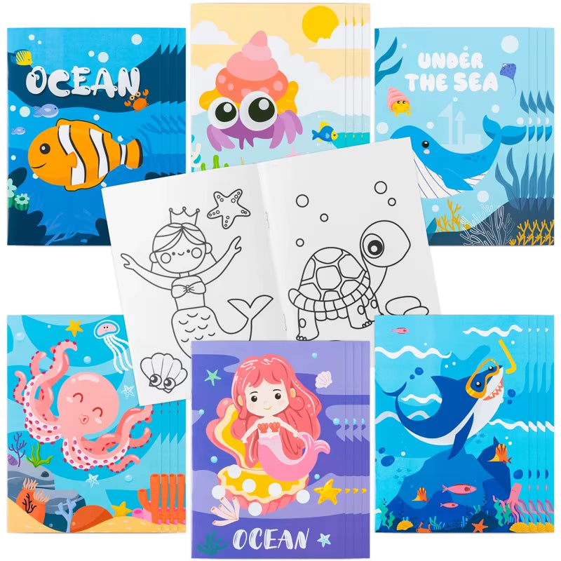 24Pcs Coloring Books Colouring Pages Bulk Ocean Colorful Drawing DIY Art Doodle Painting Learning Color Booklet Arts Beginners