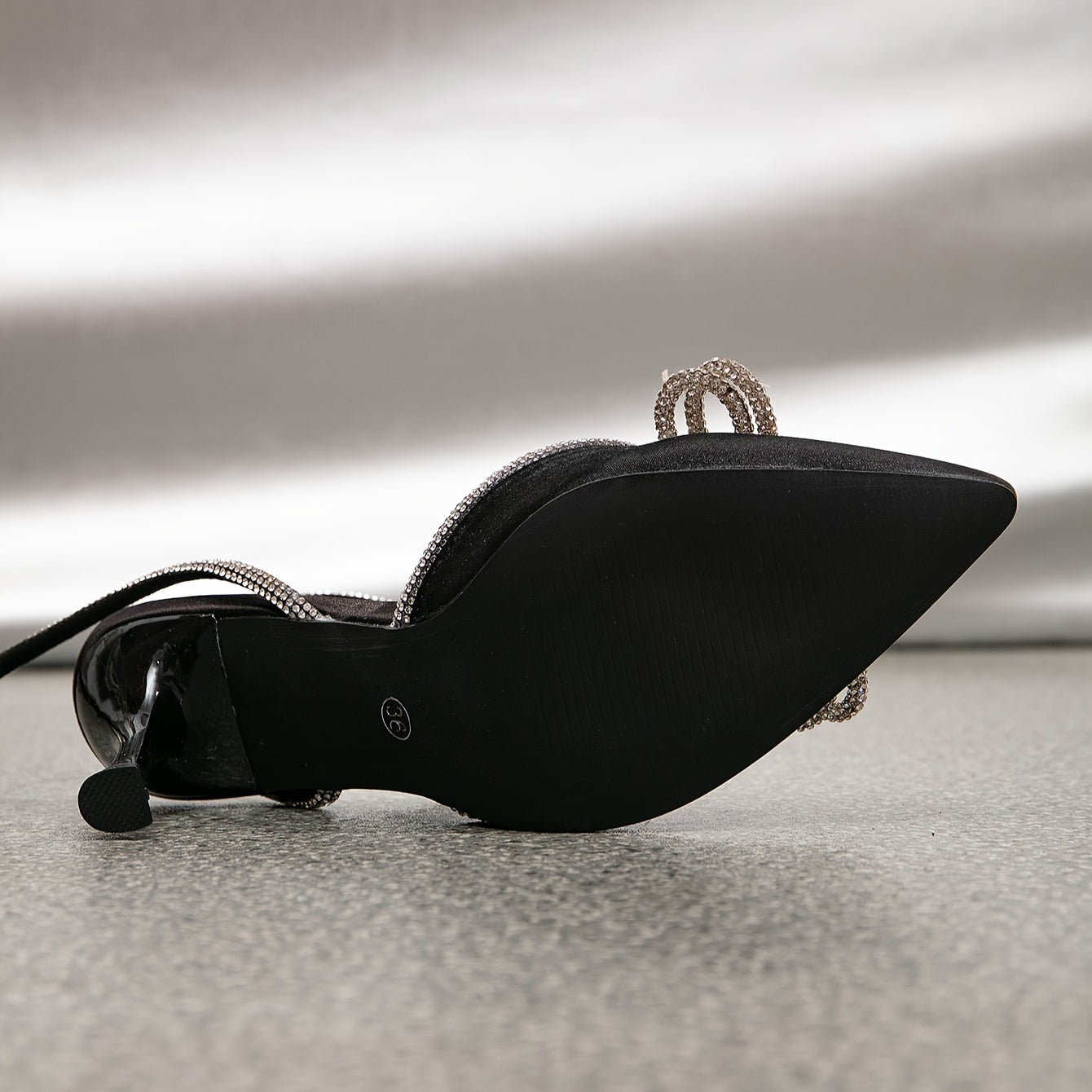 Rhinestone Bow Ankle Strap High Heels - Pointed Toe Pumps