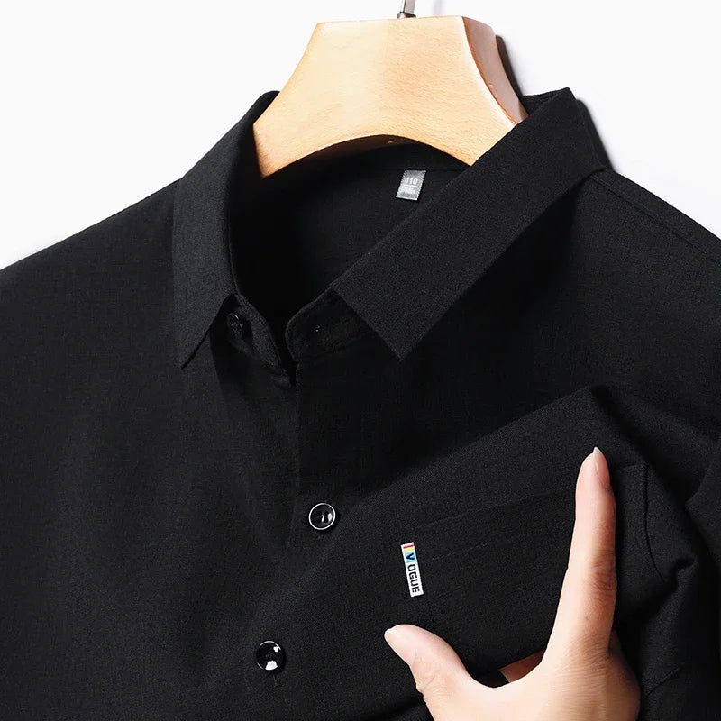New Men's Business Casual Long Sleeved Printed Shirt with Wrinkle Resistance No Ironing Comfortable All Season Versatile Top - VaultHaus