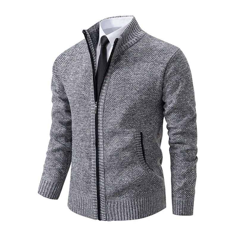 Autumn And Winter New Jersey Men's Casual Sports Coat Solid Colour Stand Collar Sweater Grab Fleece Warm Zipper Cardigan