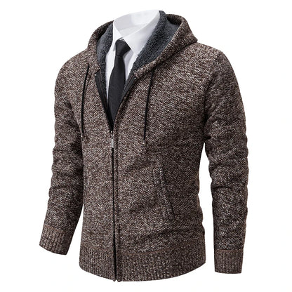 Autumn And Winter New Jersey Men's Casual Sports Coat Solid Colour Stand Collar Sweater Grab Fleece Warm Zipper Cardigan