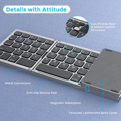 Foldable Wireless Bluetooth Keyboard Rechargeable Folding Portable Keyboards for PC Mac Smartphone Windows iOS Android