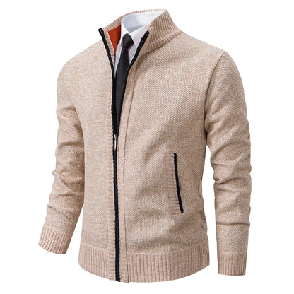 Autumn And Winter New Jersey Men's Casual Sports Coat Solid Colour Stand Collar Sweater Grab Fleece Warm Zipper Cardigan