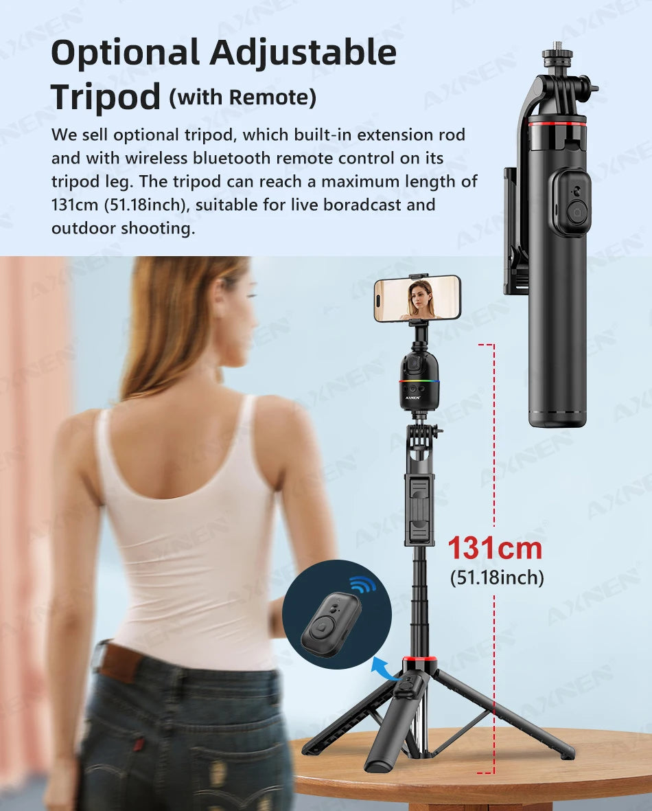 AI Face Tracking Gimbal Mobile Phone Stabilizer, 360 Auto Rotate Selfie Stand for Iphone 15 Pro Max Android, Optional Tripod