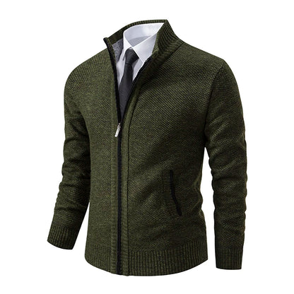 Autumn And Winter New Jersey Men's Casual Sports Coat Solid Colour Stand Collar Sweater Grab Fleece Warm Zipper Cardigan