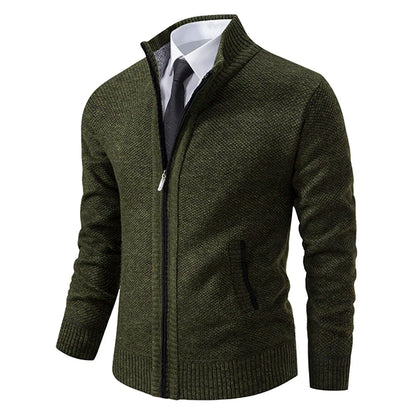 Autumn And Winter New Jersey Men's Casual Sports Coat Solid Colour Stand Collar Sweater Grab Fleece Warm Zipper Cardigan