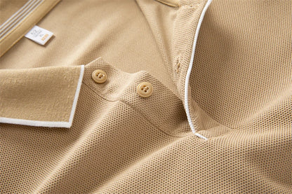 2025 New Men's Business Casual Short Sleeved Shirt Solid Color Polo Shirt Fashionable Breathable Comfortable Versatile Top - VaultHaus