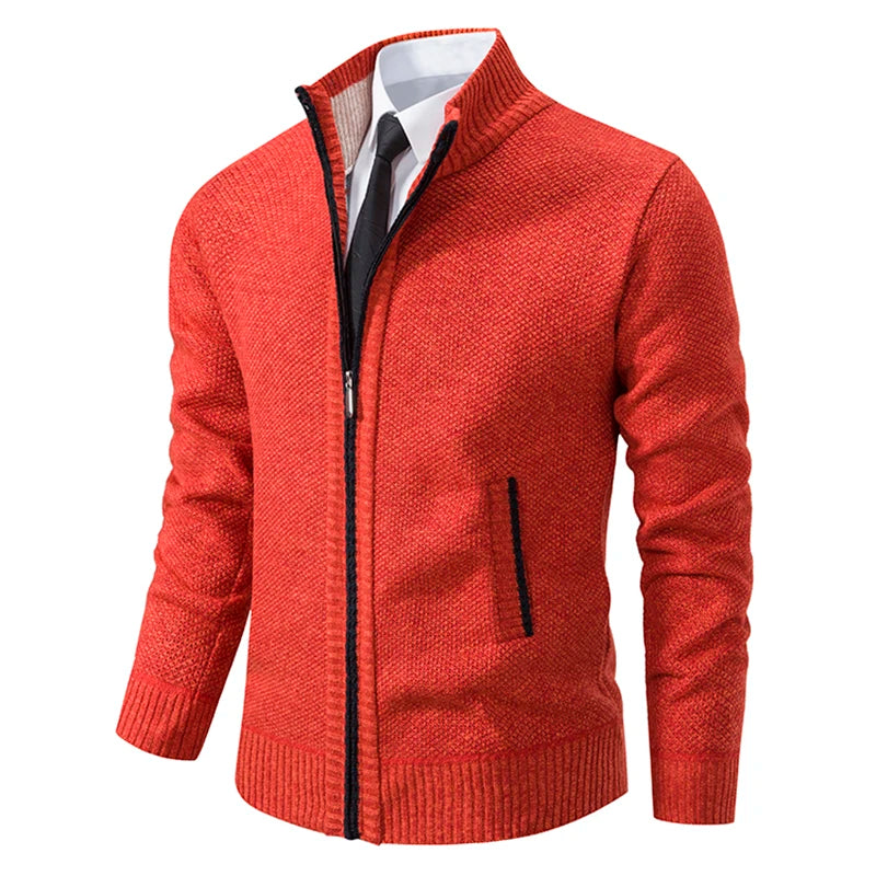 Autumn And Winter New Jersey Men's Casual Sports Coat Solid Colour Stand Collar Sweater Grab Fleece Warm Zipper Cardigan