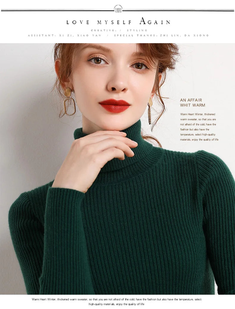 Women's Winter Fall Turtleneck Sweater Knitted Soft Pullovers Cashmere Jumpers Basic Soft Sweaters For Women 2024 Autumn Winter