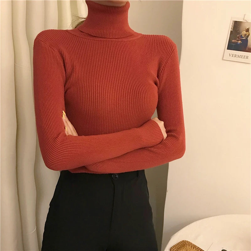 Women's Winter Fall Turtleneck Sweater Knitted Soft Pullovers Cashmere Jumpers Basic Soft Sweaters For Women 2024 Autumn Winter