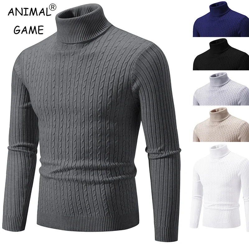 Neue Herren Pullover mit Stehkragen, einfarbig, gestrickt, warm, lässig, Rollkragenpullover, Sweatware aus Wolle, für den Winter, Outdoor-Oberteile für Herren