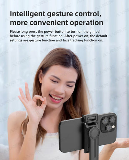 AI Face Tracking Gimbal Mobile Phone Stabilizer, 360 Auto Rotate Selfie Stand for Iphone 15 Pro Max Android, Optional Tripod