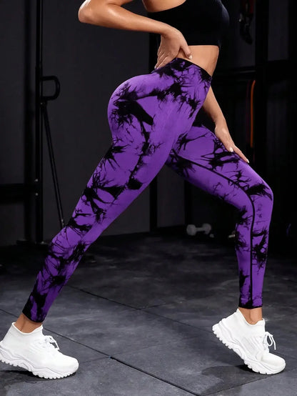 Nuevos pantalones de yoga con efecto tie dye, mallas deportivas para mujer, sin costuras, de cintura alta, push up, mallas de entrenamiento físico para mujer, ropa de gimnasio