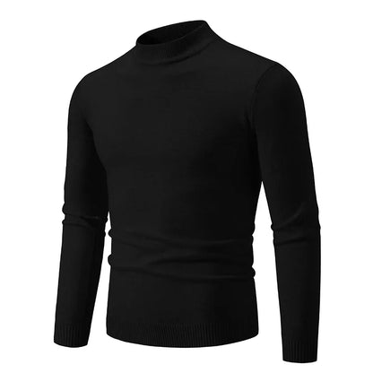 New Sweatwear Men's Half Neck Basic Solid Color Sweaters Round Neck Elastic Pullovers Warm Autumn Knitted Oversized Sweater Men - VaultHaus