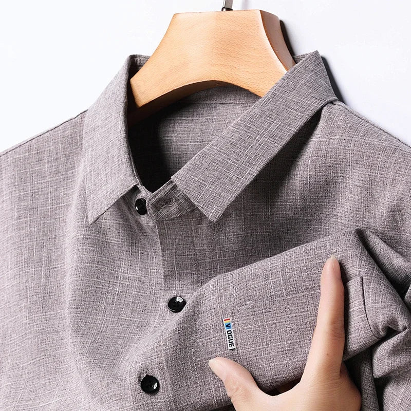 New Men's Business Casual Long Sleeved Printed Shirt with Wrinkle Resistance No Ironing Comfortable All Season Versatile Top - VaultHaus