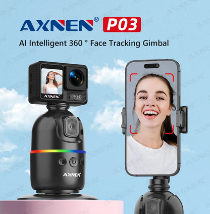 AI Face Tracking Gimbal Mobile Phone Stabilizer, 360 Auto Rotate Selfie Stand for Iphone 15 Pro Max Android, Optional Tripod