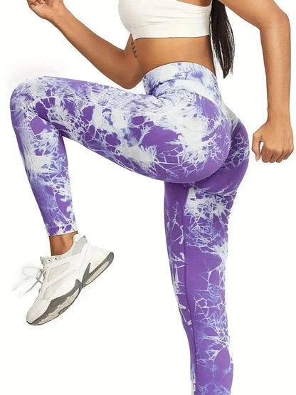 Leggings de yoga con efecto tie dye sin costuras para mujer, leggings de cintura alta para fitness, leggings sexys de moda para hacer ejercicio, correr, levantar glúteos y andar en bicicleta