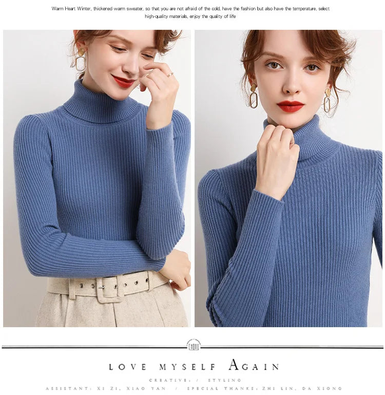 Women's Winter Fall Turtleneck Sweater Knitted Soft Pullovers Cashmere Jumpers Basic Soft Sweaters For Women 2024 Autumn Winter