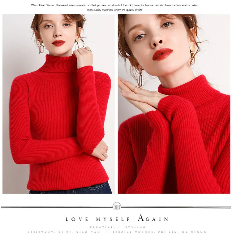 Women's Winter Fall Turtleneck Sweater Knitted Soft Pullovers Cashmere Jumpers Basic Soft Sweaters For Women 2024 Autumn Winter