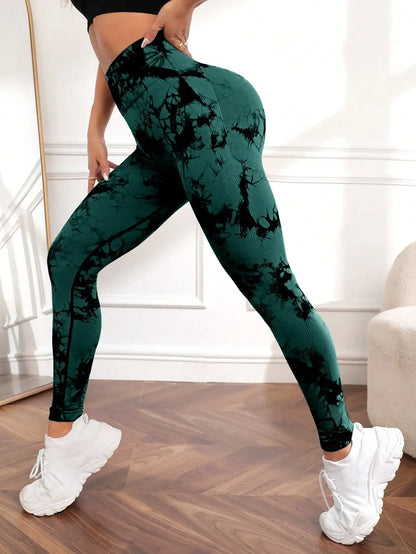 Nuevos pantalones de yoga con efecto tie dye, mallas deportivas para mujer, sin costuras, de cintura alta, push up, mallas de entrenamiento físico para mujer, ropa de gimnasio