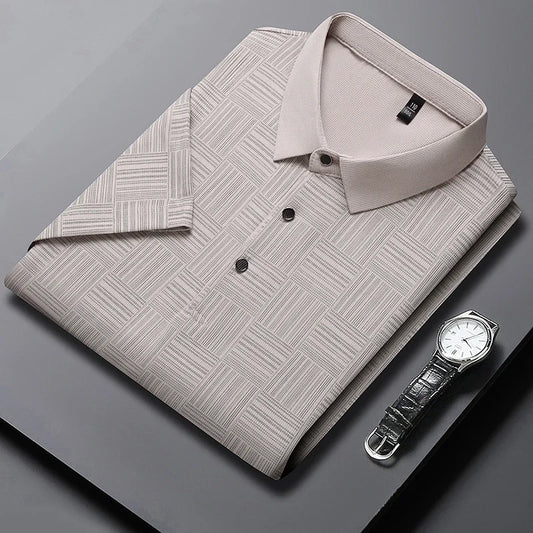 2025 Men's New Printed Business Casual Short sleeved POLO Shirt Fashion Short sleeved Comfortable and Breathable Top - VaultHaus