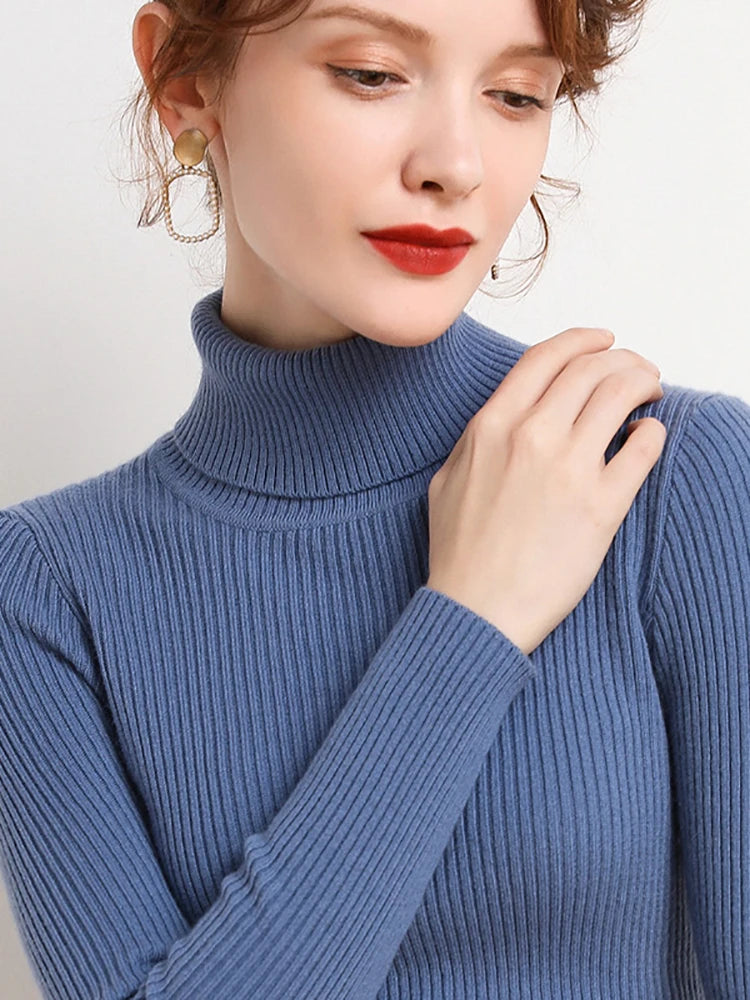 Women's Winter Fall Turtleneck Sweater Knitted Soft Pullovers Cashmere Jumpers Basic Soft Sweaters For Women 2024 Autumn Winter