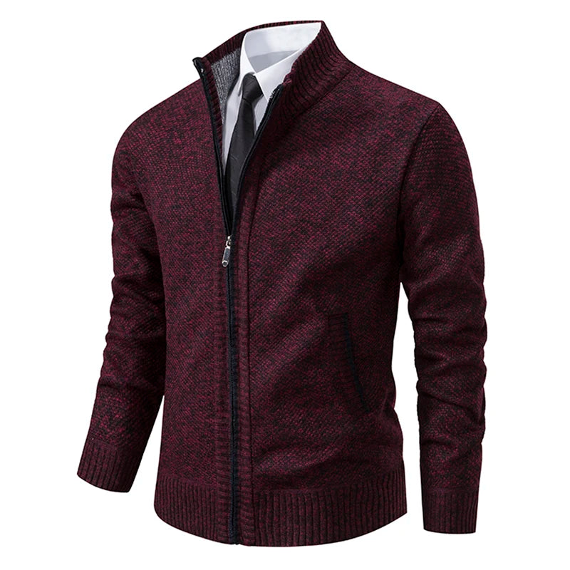 Autumn And Winter New Jersey Men's Casual Sports Coat Solid Colour Stand Collar Sweater Grab Fleece Warm Zipper Cardigan