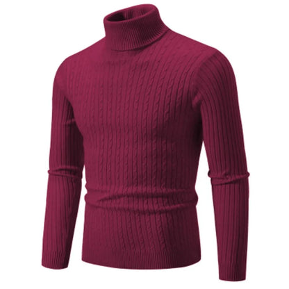 New Men's High Neck Sweater Solid Colour Pullover Knitted Warm Casual Turtleneck Sweatwear Woolen Mens Winter Outdoor Tops