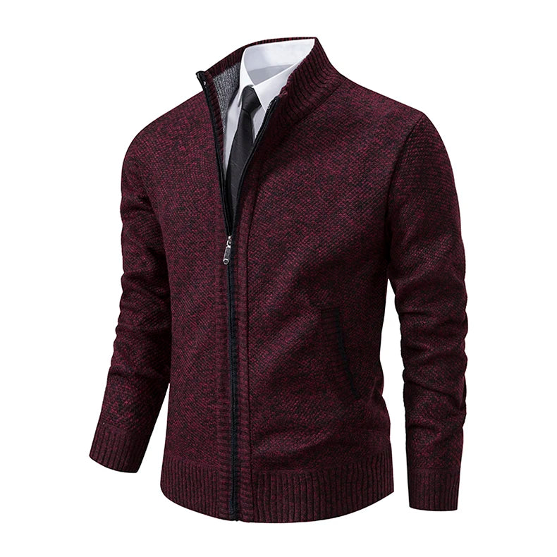 Autumn And Winter New Jersey Men's Casual Sports Coat Solid Colour Stand Collar Sweater Grab Fleece Warm Zipper Cardigan