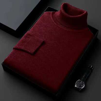 Suéter de cuello alto de punto de alta calidad antibolitas para hombre, jersey de manga larga ajustado, ropa de tendencia de color sólido para hombre