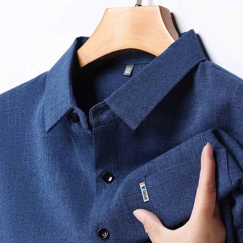 New Men's Business Casual Long Sleeved Printed Shirt with Wrinkle Resistance No Ironing Comfortable All Season Versatile Top - VaultHaus