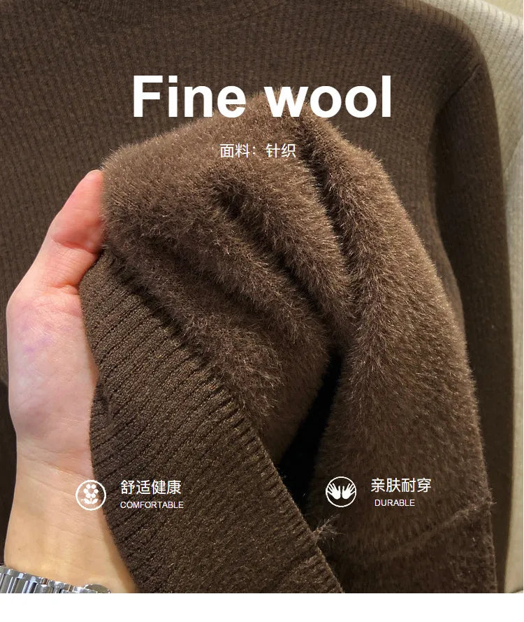 Velvet Lined Turtleneck Sweater - Warm Slim Knit Pullover