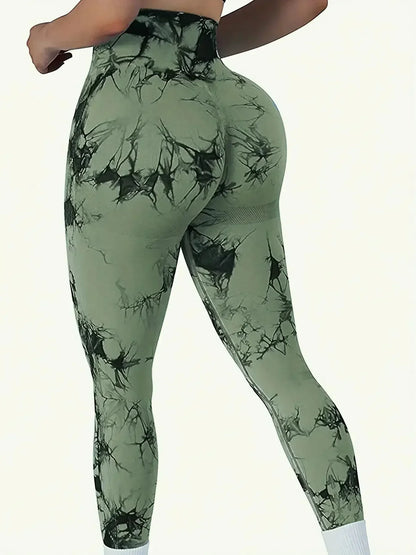 Leggings de yoga con efecto tie dye sin costuras para mujer, leggings de cintura alta para fitness, leggings sexys de moda para hacer ejercicio, correr, levantar glúteos y andar en bicicleta