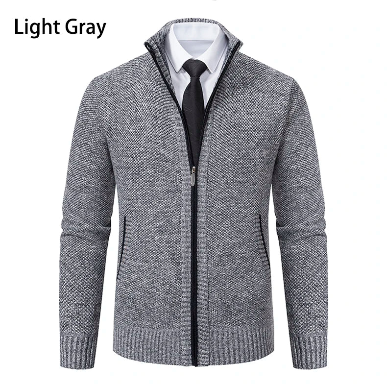 Autumn And Winter New Jersey Men's Casual Sports Coat Solid Colour Stand Collar Sweater Grab Fleece Warm Zipper Cardigan