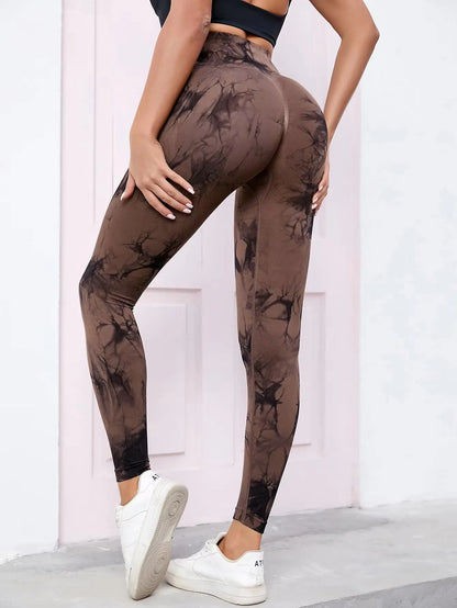 Nuevos pantalones de yoga con efecto tie dye, mallas deportivas para mujer, sin costuras, de cintura alta, push up, mallas de entrenamiento físico para mujer, ropa de gimnasio