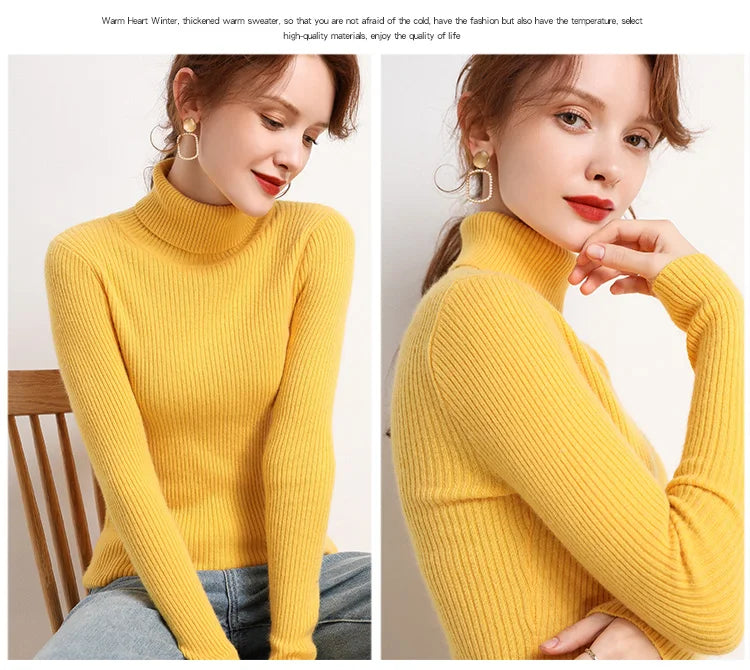 Women's Winter Fall Turtleneck Sweater Knitted Soft Pullovers Cashmere Jumpers Basic Soft Sweaters For Women 2024 Autumn Winter