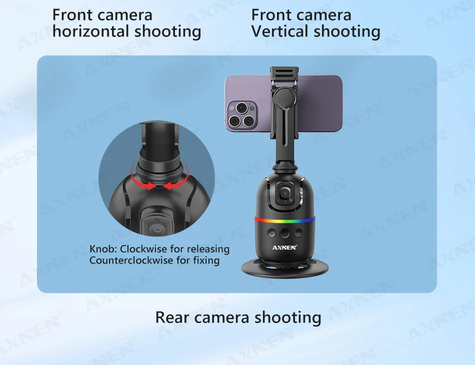 AI Face Tracking Gimbal Mobile Phone Stabilizer, 360 Auto Rotate Selfie Stand for Iphone 15 Pro Max Android, Optional Tripod