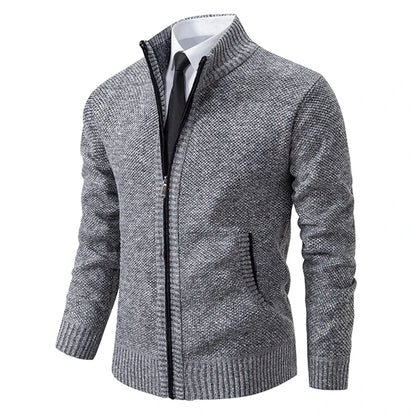 Autumn And Winter New Jersey Men's Casual Sports Coat Solid Colour Stand Collar Sweater Grab Fleece Warm Zipper Cardigan