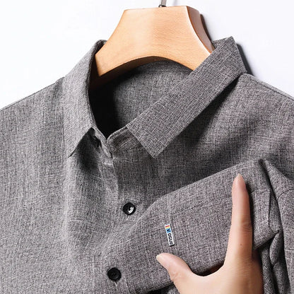 New Men's Business Casual Long Sleeved Printed Shirt with Wrinkle Resistance No Ironing Comfortable All Season Versatile Top - VaultHaus
