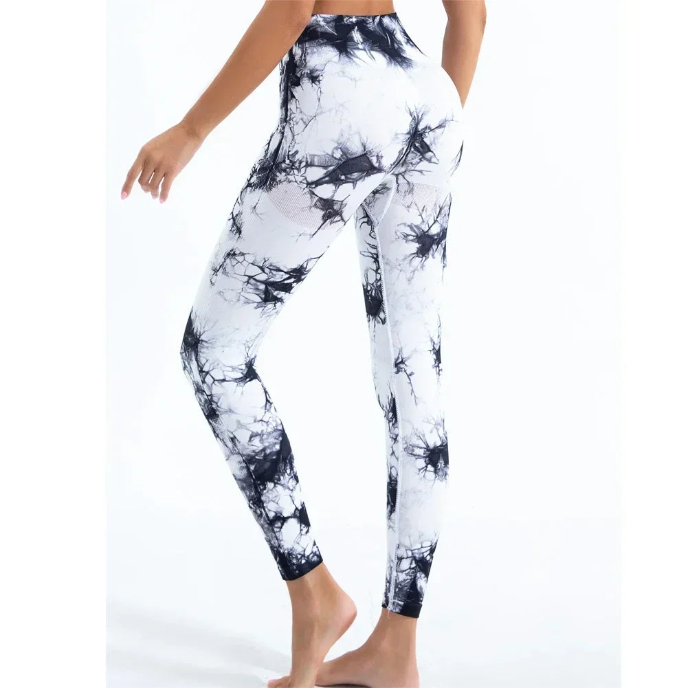 Leggings de yoga con efecto tie dye sin costuras para mujer, leggings de cintura alta para fitness, leggings sexys de moda para hacer ejercicio, correr, levantar glúteos y andar en bicicleta