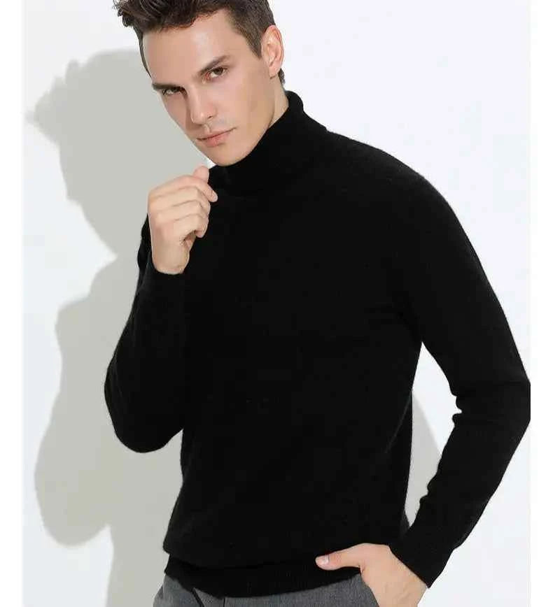 Men's cashmere cotton turtleneck jumper in black, perfect for stylish casual wear