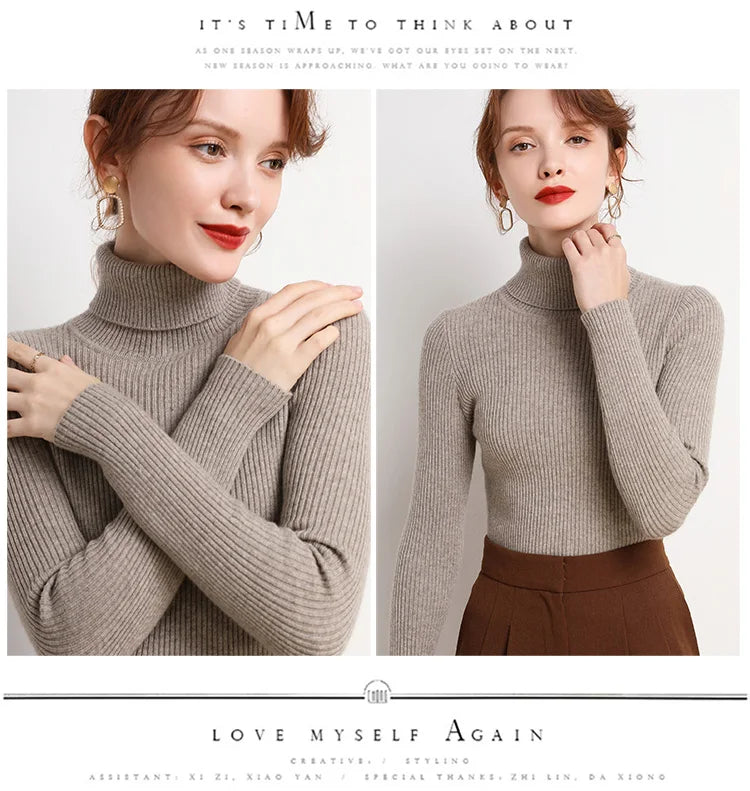 Women's Winter Fall Turtleneck Sweater Knitted Soft Pullovers Cashmere Jumpers Basic Soft Sweaters For Women 2024 Autumn Winter