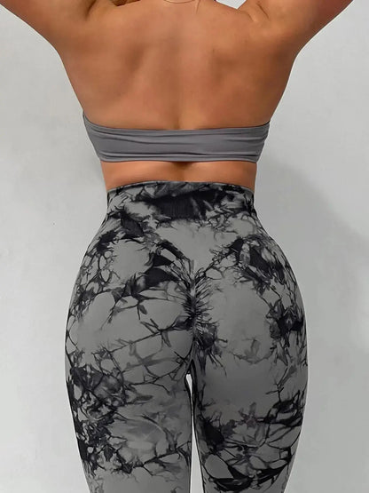 Leggings de yoga con efecto tie dye sin costuras para mujer, leggings de cintura alta para fitness, leggings sexys de moda para hacer ejercicio, correr, levantar glúteos y andar en bicicleta